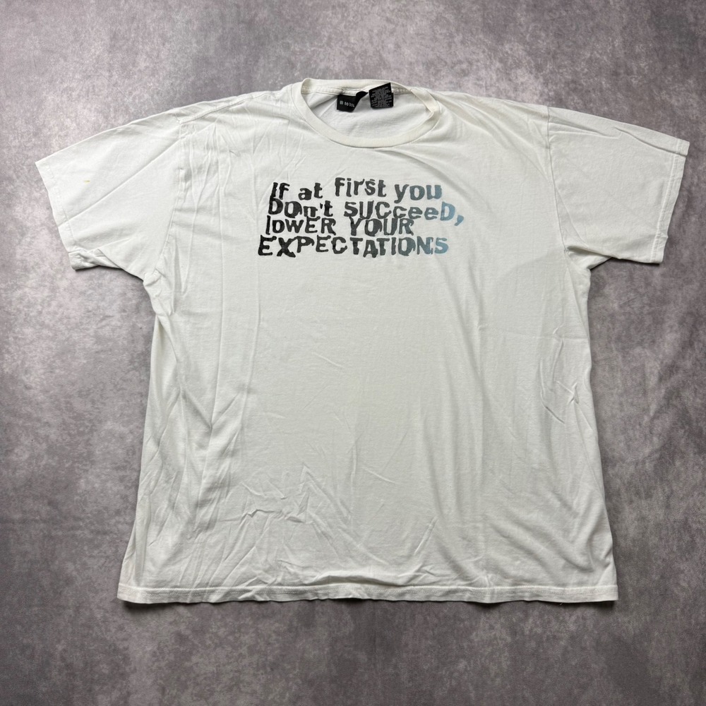 No Boundaries Mens XL White Graphic T-Shirt Lower Your Expectations Slogan Tee